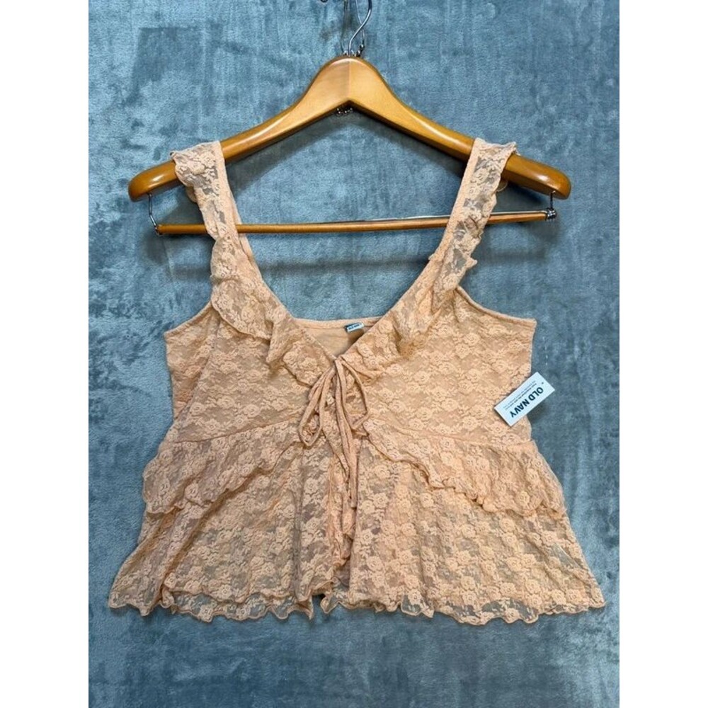 Old Navy Womens Lace Ruffle Peplum Tank Top Peach Large NWT